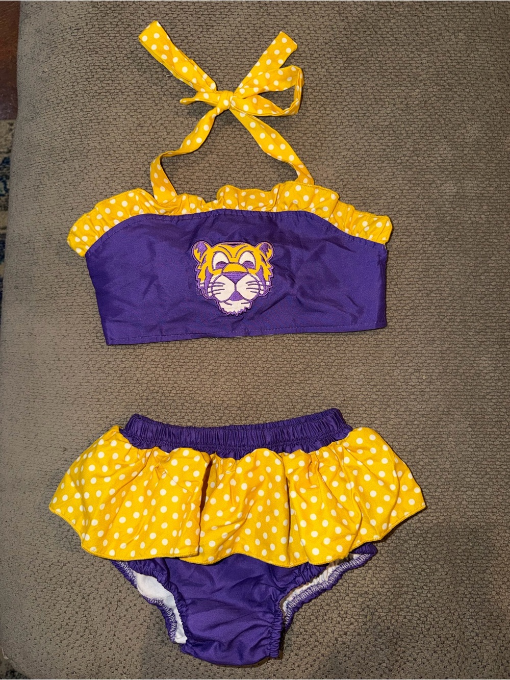 LSU Purple & Yellow Polka Dot Two-Piece Bikini Set with Tiger Patch